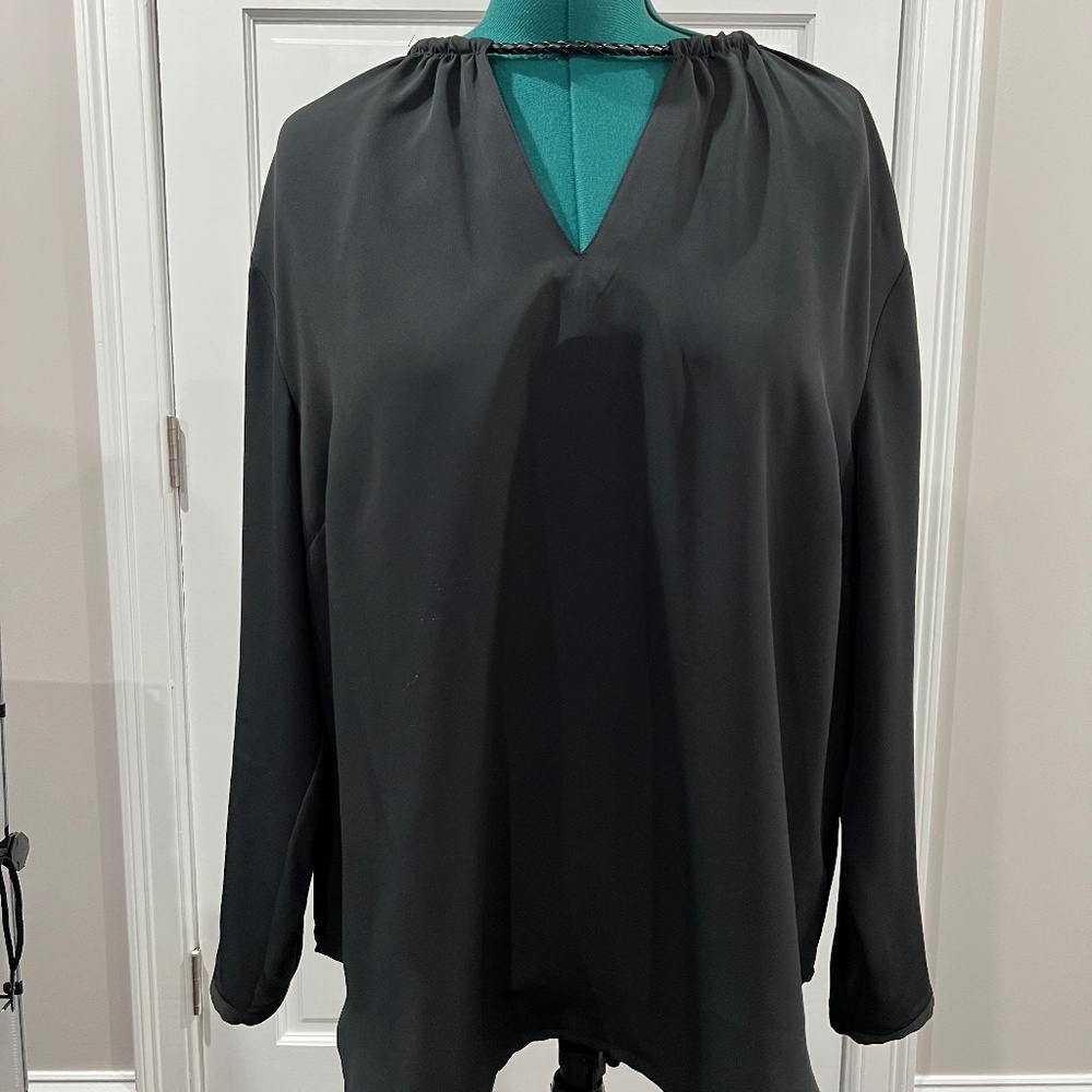 LAUREN Ralph Lauren Blouse - Black Long Sleeve w/Choker Necklace Closure Sz 20